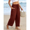 image:imageFlygo Women Wide Leg Pants Summer Beach Flowy Palazzo Trousers High Waisted Drawstring Casual Loose Harem Pants with PocketsRust