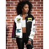 image:imageFlygo Womens Cropped Baseball Jacket Color Block Print Y2k Varsity Bomber Uniform StreetwearBlack