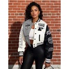 image:imageFlygo Womens Cropped Baseball Jacket Color Block Print Y2k Varsity Bomber Uniform StreetwearGrey