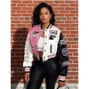 image:imageFlygo Womens Cropped Baseball Jacket Color Block Print Y2k Varsity Bomber Uniform StreetwearPink