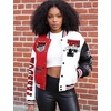 image:imageFlygo Womens Cropped Baseball Jacket Color Block Print Y2k Varsity Bomber Uniform StreetwearRed