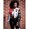 image:imageFlygo Womens Cropped Baseball Jacket Color Block Print Y2k Varsity Bomber Uniform StreetwearRed