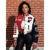 image:imageFlygo Womens Cropped Baseball Jacket Color Block Print Y2k Varsity Bomber Uniform StreetwearRed