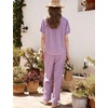 image:imageFlygo Womens Gingham Pajama Set 2 Piece Cotton Pjs Lounge Sets  Puff Short Sleeve Plaid Babydoll Set Pleated Front Henley Top Elastic Waist Pants Side Pockets Matching Summer OutfitsPurple