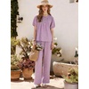 image:imageFlygo Womens Gingham Pajama Set 2 Piece Cotton Pjs Lounge Sets  Puff Short Sleeve Plaid Babydoll Set Pleated Front Henley Top Elastic Waist Pants Side Pockets Matching Summer OutfitsPurple