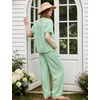 image:imageFlygo Womens Gingham Pajama Set 2 Piece Cotton Pjs Lounge Sets  Puff Short Sleeve Plaid Babydoll Set Pleated Front Henley Top Elastic Waist Pants Side Pockets Matching Summer OutfitsGreen