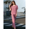 image:imageFlygo Womens Gingham Pajama Set 2 Piece Cotton Pjs Lounge Sets  Puff Short Sleeve Plaid Babydoll Set Pleated Front Henley Top Elastic Waist Pants Side Pockets Matching Summer OutfitsRed
