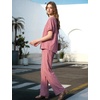 image:imageFlygo Womens Gingham Pajama Set 2 Piece Cotton Pjs Lounge Sets  Puff Short Sleeve Plaid Babydoll Set Pleated Front Henley Top Elastic Waist Pants Side Pockets Matching Summer OutfitsRed