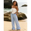 image:imageFlygo Womens Gingham Pants Y2K Cotton Wide Leg Ruffle Hem Lounge Pants Plaid Elastic Wasited Trouser with PocketsBlueS