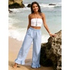 image:imageFlygo Womens Gingham Pants Y2K Cotton Wide Leg Ruffle Hem Lounge Pants Plaid Elastic Wasited Trouser with PocketsBlueS