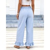image:imageFlygo Womens Gingham Pants Y2K Cotton Wide Leg Ruffle Hem Lounge Pants Plaid Elastic Wasited Trouser with PocketsBlueS