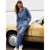 image:imageFlygo Womens Half Zip Collared Long Sleeve Jumpsuit with Pockets  Soft Stretch Lightweight Fabric Collared Half Zip Design Drawstring Elastic Waist Cuffed Jogger Legs with Side PocketsGreyblue