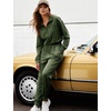 image:imageFlygo Womens Half Zip Collared Long Sleeve Jumpsuit with Pockets  Soft Stretch Lightweight Fabric Collared Half Zip Design Drawstring Elastic Waist Cuffed Jogger Legs with Side PocketsArmygreen