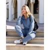 image:imageFlygo Womens Half Zip Collared Long Sleeve Jumpsuit with Pockets  Soft Stretch Lightweight Fabric Collared Half Zip Design Drawstring Elastic Waist Cuffed Jogger Legs with Side PocketsGreyblue