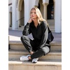 image:imageFlygo Womens Half Zip Collared Long Sleeve Jumpsuit with Pockets  Soft Stretch Lightweight Fabric Collared Half Zip Design Drawstring Elastic Waist Cuffed Jogger Legs with Side PocketsBlack