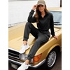 image:imageFlygo Womens Half Zip Collared Long Sleeve Jumpsuit with Pockets  Soft Stretch Lightweight Fabric Collared Half Zip Design Drawstring Elastic Waist Cuffed Jogger Legs with Side PocketsBlack