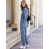 image:imageFlygo Womens Half Zip Collared Long Sleeve Jumpsuit with Pockets  Soft Stretch Lightweight Fabric Collared Half Zip Design Drawstring Elastic Waist Cuffed Jogger Legs with Side PocketsGreyblue