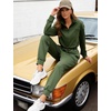 image:imageFlygo Womens Half Zip Collared Long Sleeve Jumpsuit with Pockets  Soft Stretch Lightweight Fabric Collared Half Zip Design Drawstring Elastic Waist Cuffed Jogger Legs with Side PocketsArmygreen