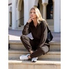 image:imageFlygo Womens Half Zip Collared Long Sleeve Jumpsuit with Pockets  Soft Stretch Lightweight Fabric Collared Half Zip Design Drawstring Elastic Waist Cuffed Jogger Legs with Side PocketsDarkbrown