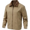 image:imageFlygo Mens Lightweight Jackets Full Zip Casual Work Barn Jacket  Fall Jackets Corduroy Collar Long Sleeve Vintage Western Cowboy Zip up Outdoor Camp WindbreakerKhaki