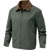 image:imageFlygo Mens Lightweight Jackets Full Zip Casual Work Barn Jacket  Fall Jackets Corduroy Collar Long Sleeve Vintage Western Cowboy Zip up Outdoor Camp WindbreakerArmy Green