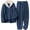 image:imageFlygo Mens Pajamas Set Winter Warm Coral Fleece Pajamas Fuzzy Pants Lounge Set Loose Plush SleepwearDarkblue