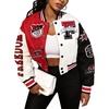 image:imageFlygo Womens Cropped Baseball Jacket Color Block Print Y2k Varsity Bomber Uniform StreetwearRed