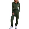 image:imageFlygo Womens Half Zip Collared Long Sleeve Jumpsuit with Pockets  Soft Stretch Lightweight Fabric Collared Half Zip Design Drawstring Elastic Waist Cuffed Jogger Legs with Side PocketsArmygreen