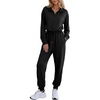 image:imageFlygo Womens Half Zip Collared Long Sleeve Jumpsuit with Pockets  Soft Stretch Lightweight Fabric Collared Half Zip Design Drawstring Elastic Waist Cuffed Jogger Legs with Side PocketsBlack