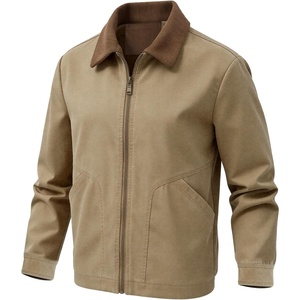 image:imageFlygo Mens Lightweight Jackets Full Zip Casual Work Barn Jacket  Fall Jackets Corduroy Collar Long Sleeve Vintage Western Cowboy Zip up Outdoor Camp WindbreakerKhaki