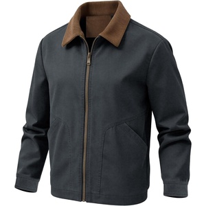 image:imageFlygo Mens Lightweight Jackets Full Zip Casual Work Barn Jacket  Fall Jackets Corduroy Collar Long Sleeve Vintage Western Cowboy Zip up Outdoor Camp WindbreakerBlack Grey