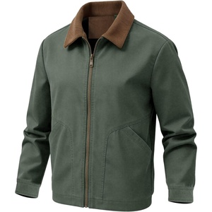 image:imageFlygo Mens Lightweight Jackets Full Zip Casual Work Barn Jacket  Fall Jackets Corduroy Collar Long Sleeve Vintage Western Cowboy Zip up Outdoor Camp WindbreakerArmy Green