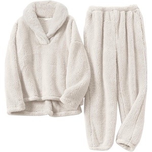 image:imageFlygo Mens Pajamas Set Winter Warm Coral Fleece Pajamas Fuzzy Pants Lounge Set Loose Plush SleepwearBeige