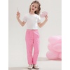 image:imageFlygo Girls Plaid Wide Leg Pants Gingham Elastic Waist Trousers Cute Print Bottoms with Slant PocketsRed 1314 Years