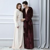 image:imageFlygo Mens Sherpa Lined Flannel Long Bathrobe Sleepwear with HoodieWine Red