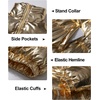 image:imageFlygo Womens Metallic Shiny Cropped Puffer Jacket Coat  Long Sleeve Padded Short Down Coat Winter Warm Stand Collar Side Pockets Waterproof Y2K Streetwear Rave Party FestivalsGold