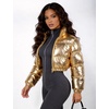 image:imageFlygo Womens Metallic Shiny Cropped Puffer Jacket Coat  Long Sleeve Padded Short Down Coat Winter Warm Stand Collar Side Pockets Waterproof Y2K Streetwear Rave Party FestivalsGold