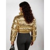image:imageFlygo Womens Metallic Shiny Cropped Puffer Jacket Coat  Long Sleeve Padded Short Down Coat Winter Warm Stand Collar Side Pockets Waterproof Y2K Streetwear Rave Party FestivalsGold