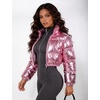 image:imageFlygo Womens Metallic Shiny Cropped Puffer Jacket Coat  Long Sleeve Padded Short Down Coat Winter Warm Stand Collar Side Pockets Waterproof Y2K Streetwear Rave Party FestivalsPink