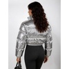 image:imageFlygo Womens Metallic Shiny Cropped Puffer Jacket Coat  Long Sleeve Padded Short Down Coat Winter Warm Stand Collar Side Pockets Waterproof Y2K Streetwear Rave Party FestivalsSilver