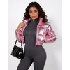image:imageFlygo Womens Metallic Shiny Cropped Puffer Jacket Coat  Long Sleeve Padded Short Down Coat Winter Warm Stand Collar Side Pockets Waterproof Y2K Streetwear Rave Party FestivalsPink