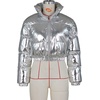 image:imageFlygo Womens Metallic Shiny Cropped Puffer Jacket Coat  Long Sleeve Padded Short Down Coat Winter Warm Stand Collar Side Pockets Waterproof Y2K Streetwear Rave Party FestivalsSilver