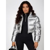 image:imageFlygo Womens Metallic Shiny Cropped Puffer Jacket Coat  Long Sleeve Padded Short Down Coat Winter Warm Stand Collar Side Pockets Waterproof Y2K Streetwear Rave Party FestivalsSilver