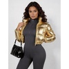 image:imageFlygo Womens Metallic Shiny Cropped Puffer Jacket Coat  Long Sleeve Padded Short Down Coat Winter Warm Stand Collar Side Pockets Waterproof Y2K Streetwear Rave Party FestivalsGold