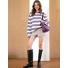 image:imageFlygo Womens Rugby Striped Polo Shirts Vintage Long Sleeve V Neck Preppy Pullover Top Y2K Lapel Collar Button Sweatshirts TeeBlue