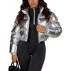 image:imageFlygo Womens Metallic Shiny Cropped Puffer Jacket Coat  Long Sleeve Padded Short Down Coat Winter Warm Stand Collar Side Pockets Waterproof Y2K Streetwear Rave Party FestivalsSilver