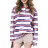 image:imageFlygo Womens Rugby Striped Polo Shirts Vintage Long Sleeve V Neck Preppy Pullover Top Y2K Lapel Collar Button Sweatshirts TeeBlue