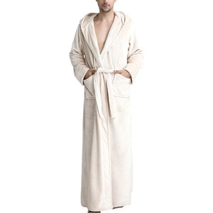 image:imageFlygo Mens Sherpa Lined Flannel Long Bathrobe Sleepwear with HoodieBeige