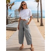 image:imageFlygo Women Casual Striped Barrel Pants Cotton Elastic Wide Leg Crop PantsBlack