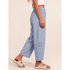 image:imageFlygo Women Casual Striped Barrel Pants Cotton Elastic Wide Leg Crop PantsDarkblue